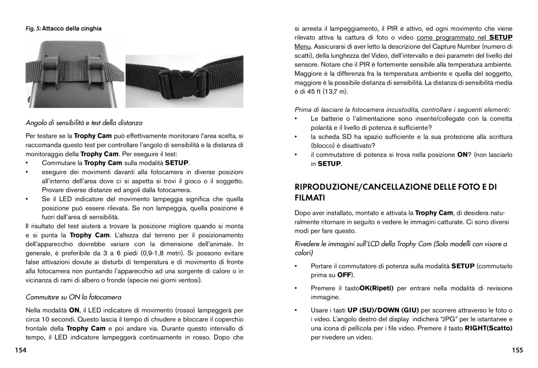 Bushnell 119455 RIPRODUZIONE/CANCELLAZIONE delle foto e di filmati, 155, Angolo di sensibilità e test della distanza 