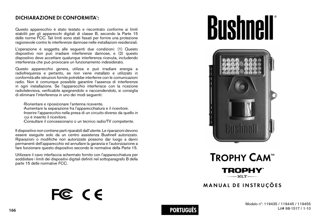 Bushnell 119455, 119445, 119435 instruction manual Dichiarazione DI Conformita, N U a L D E I N S T R U Ç Õ E S 