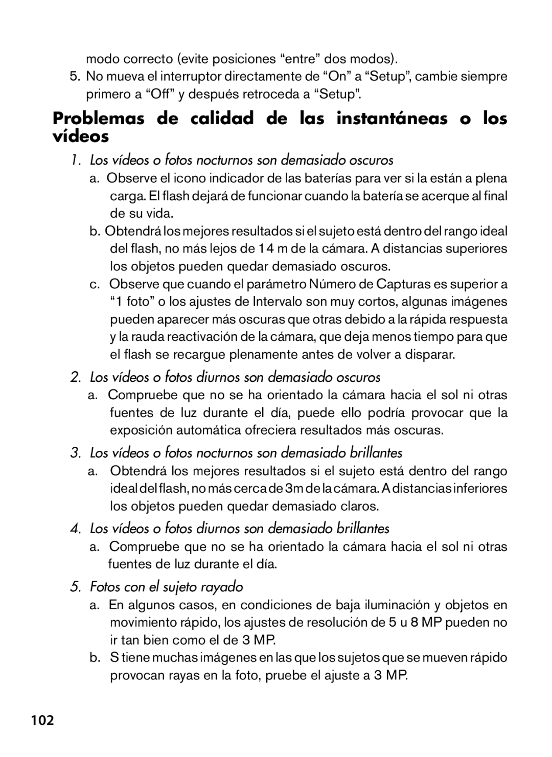 Bushnell 119466, 119467 instruction manual Problemas de calidad de las instantáneas o los vídeos, 102 