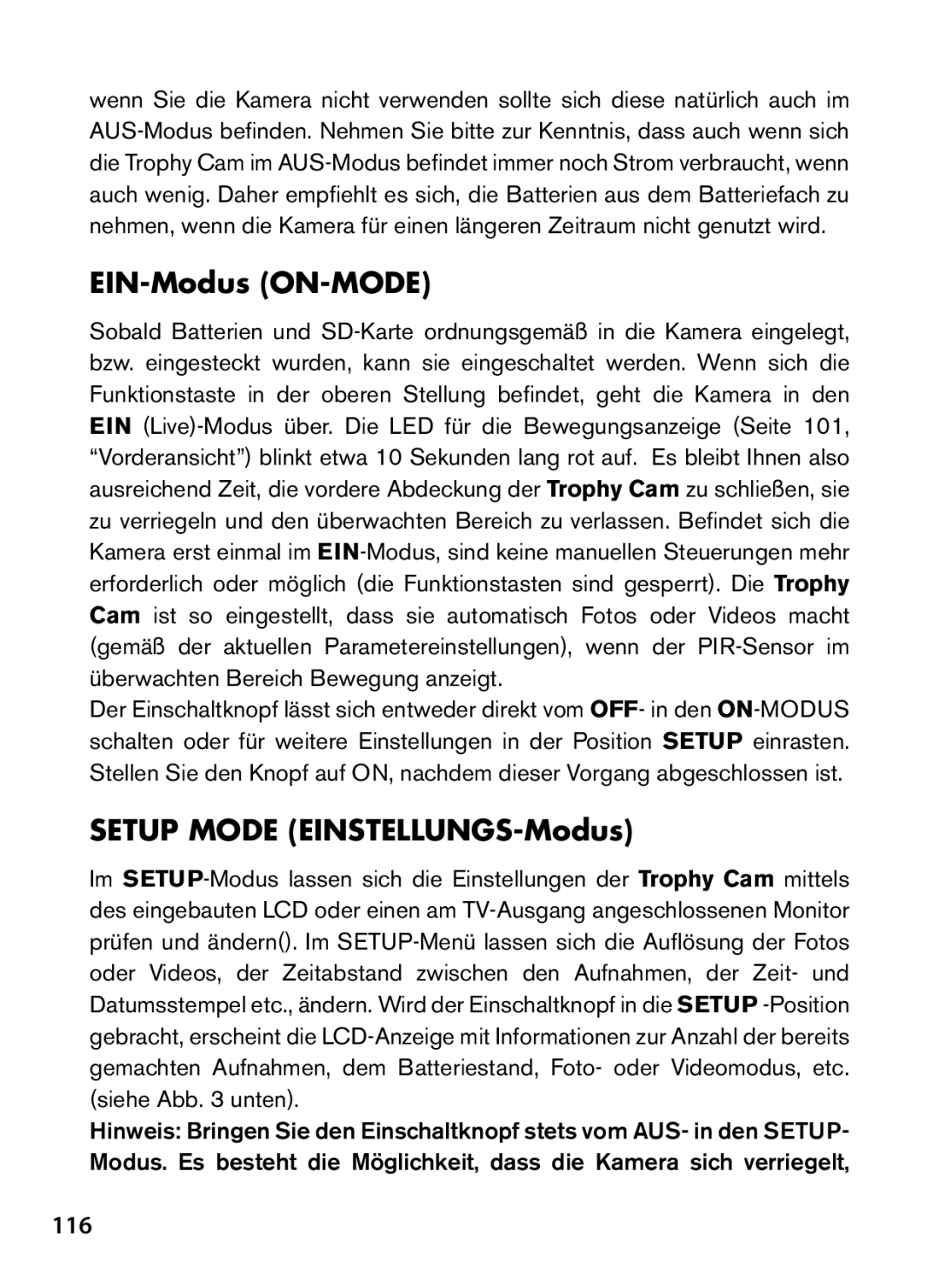 Bushnell 119466, 119467 instruction manual EIN-Modus ON-MODE, Setup Mode EINSTELLUNGS-Modus, 116 