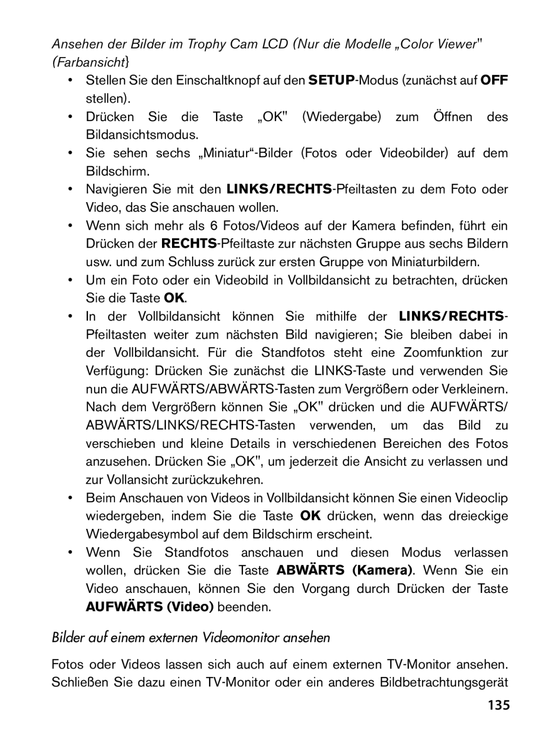 Bushnell 119467, 119466 instruction manual 135, Sie die Taste OK, Bilder auf einem externen Videomonitor ansehen 