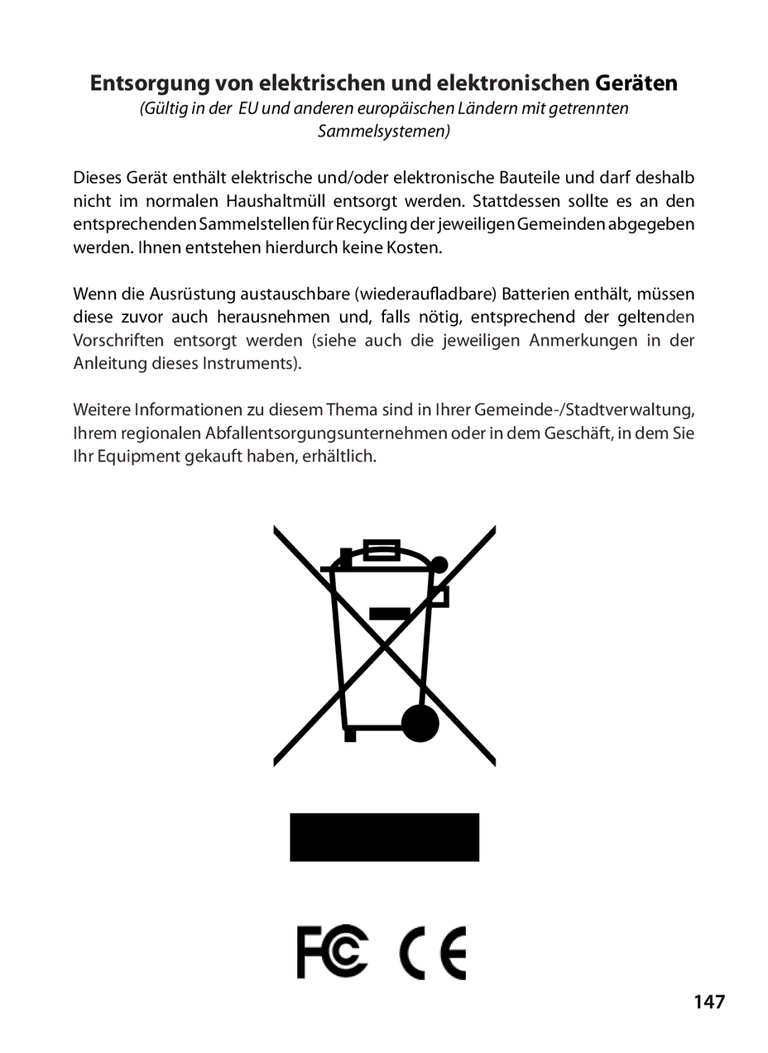 Bushnell 119467, 119466 instruction manual Entsorgung von elektrischen und elektronischen Geräten, 147 