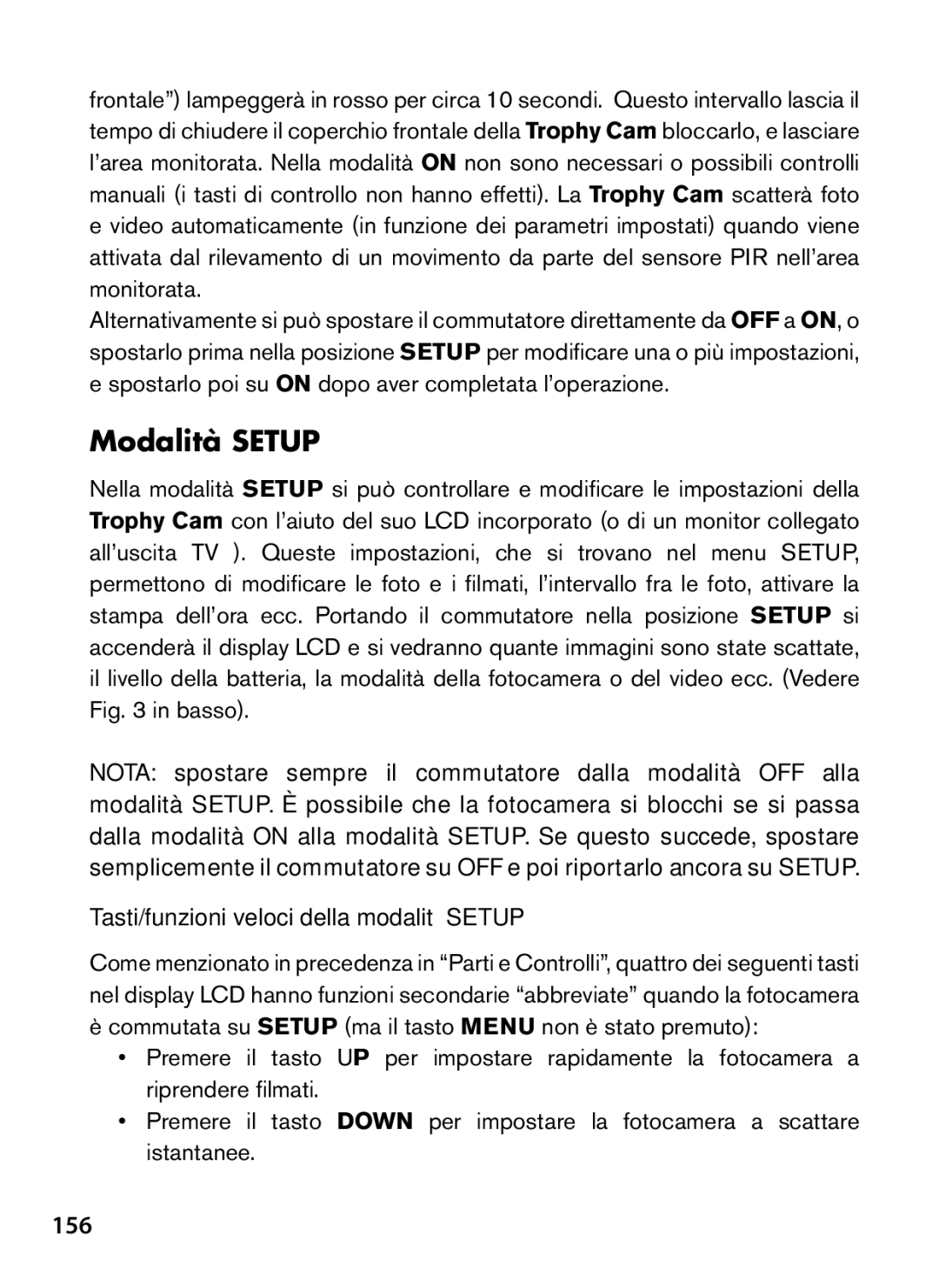 Bushnell 119466, 119467 instruction manual Modalità Setup, 156, Tasti/funzioni veloci della modalità Setup 