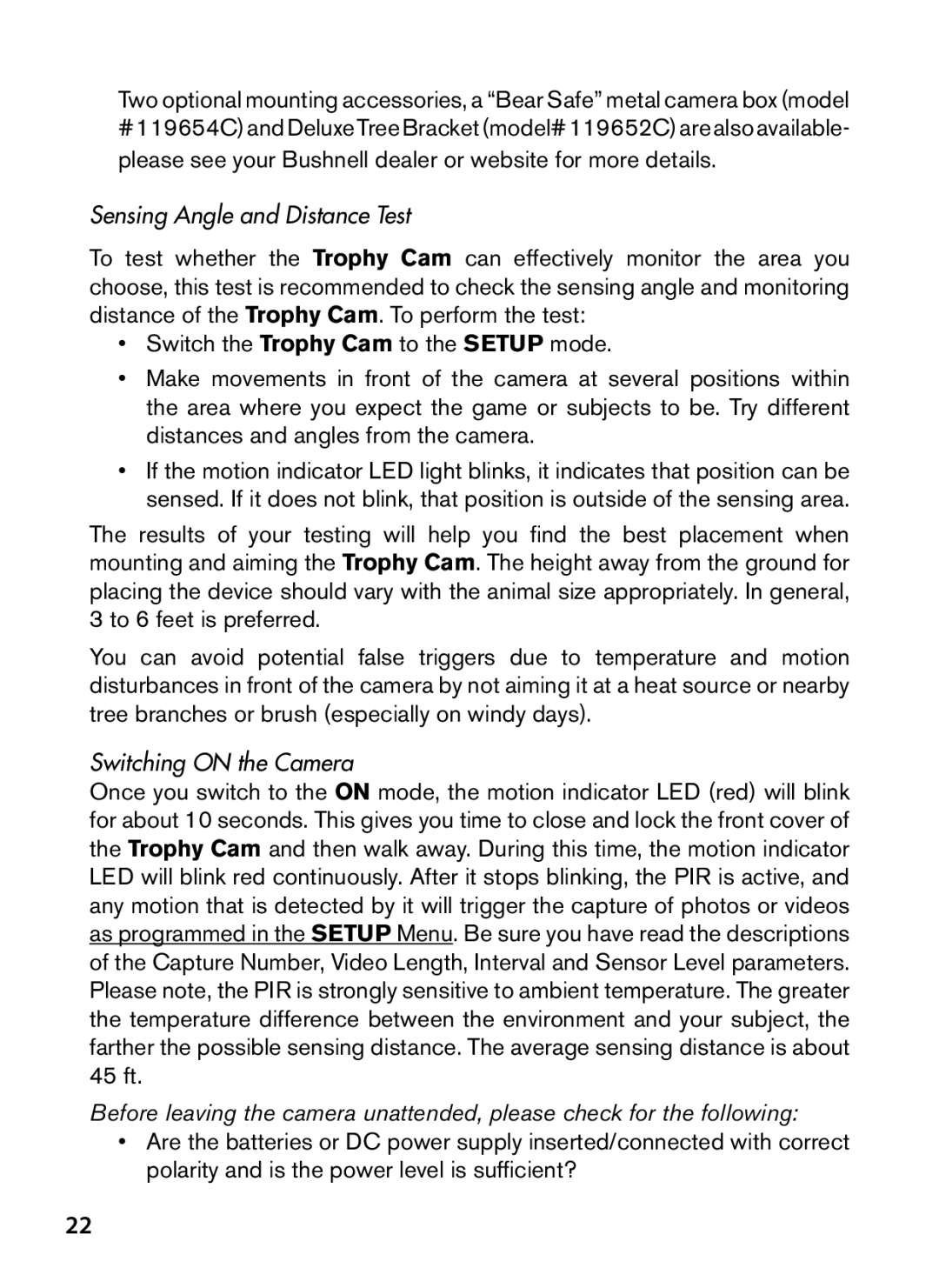 Bushnell 119466, 119467 instruction manual Sensing Angle and Distance Test, Switching on the Camera 