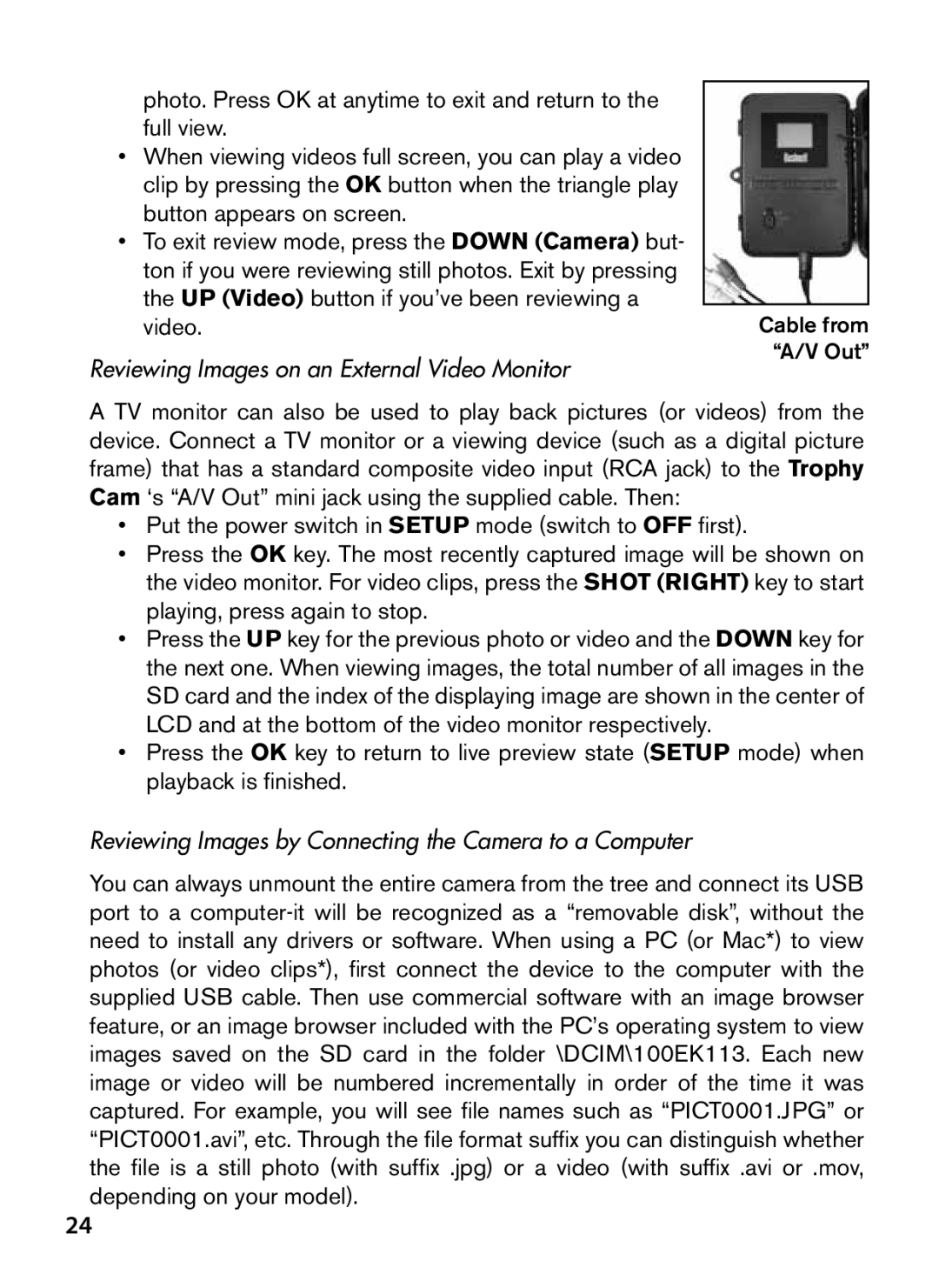 Bushnell 119466 Reviewing Images on an External Video Monitor, Reviewing Images by Connecting the Camera to a Computer 