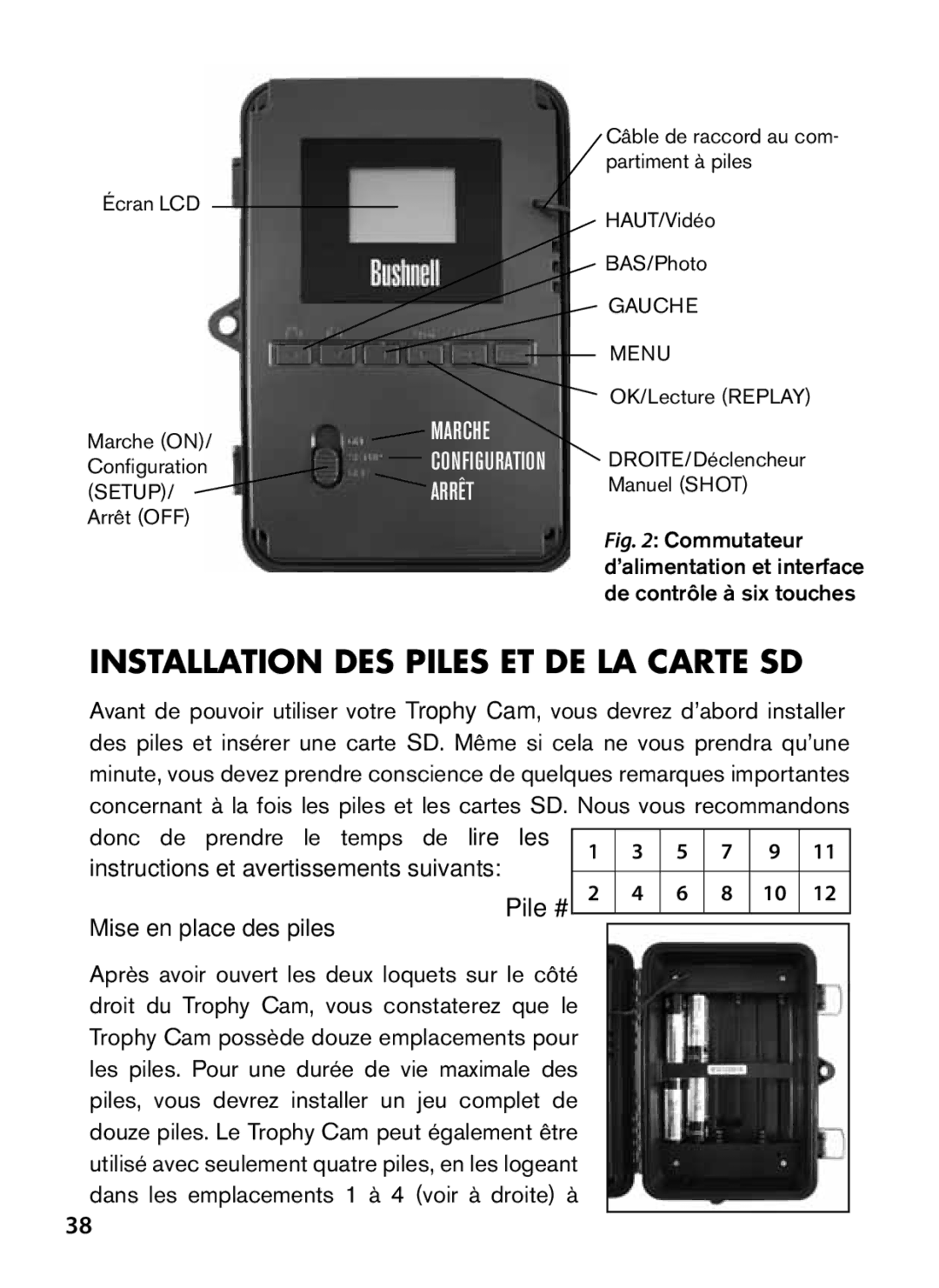 Bushnell 119466, 119467 instruction manual Installation DES Piles ET DE LA Carte SD, Arrêt 