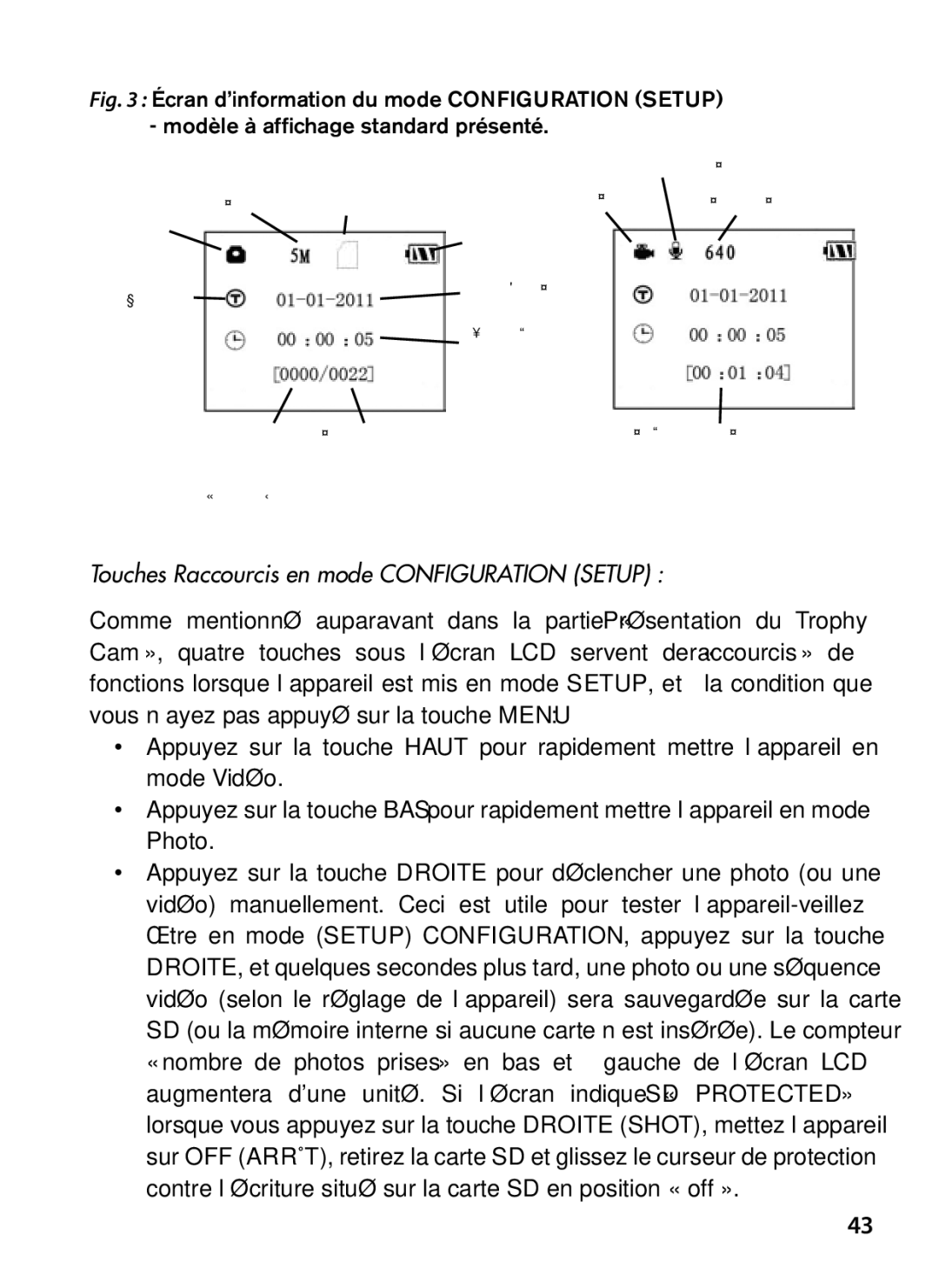 Bushnell 119467, 119466 instruction manual Touches Raccourcis en mode Configuration Setup 