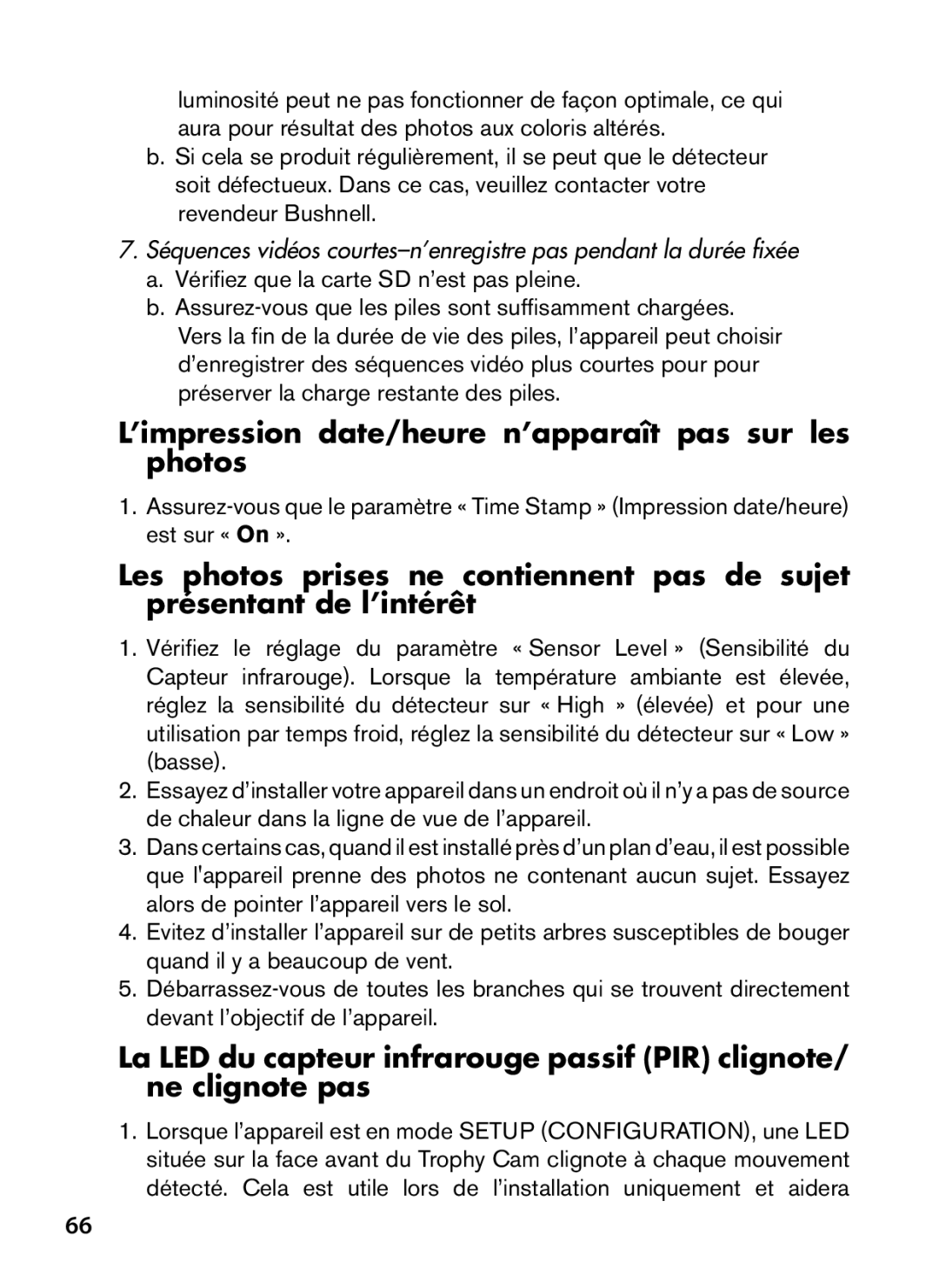 Bushnell 119466, 119467 instruction manual ’impression date/heure n’apparaît pas sur les photos 