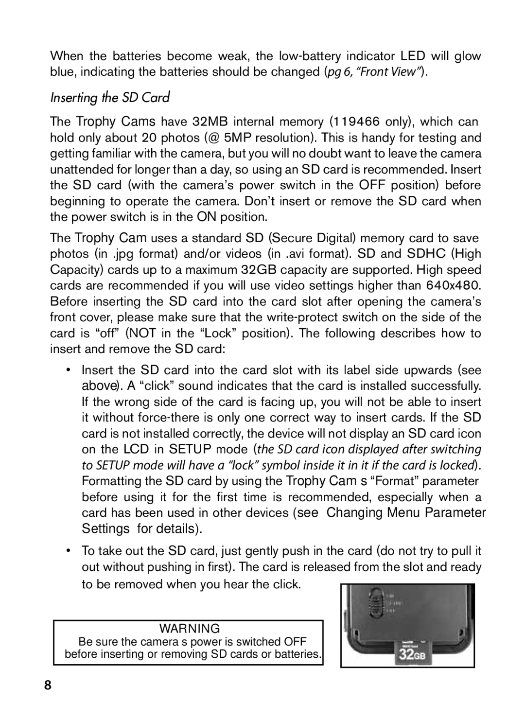 Bushnell 119466, 119467 instruction manual Inserting the SD Card 