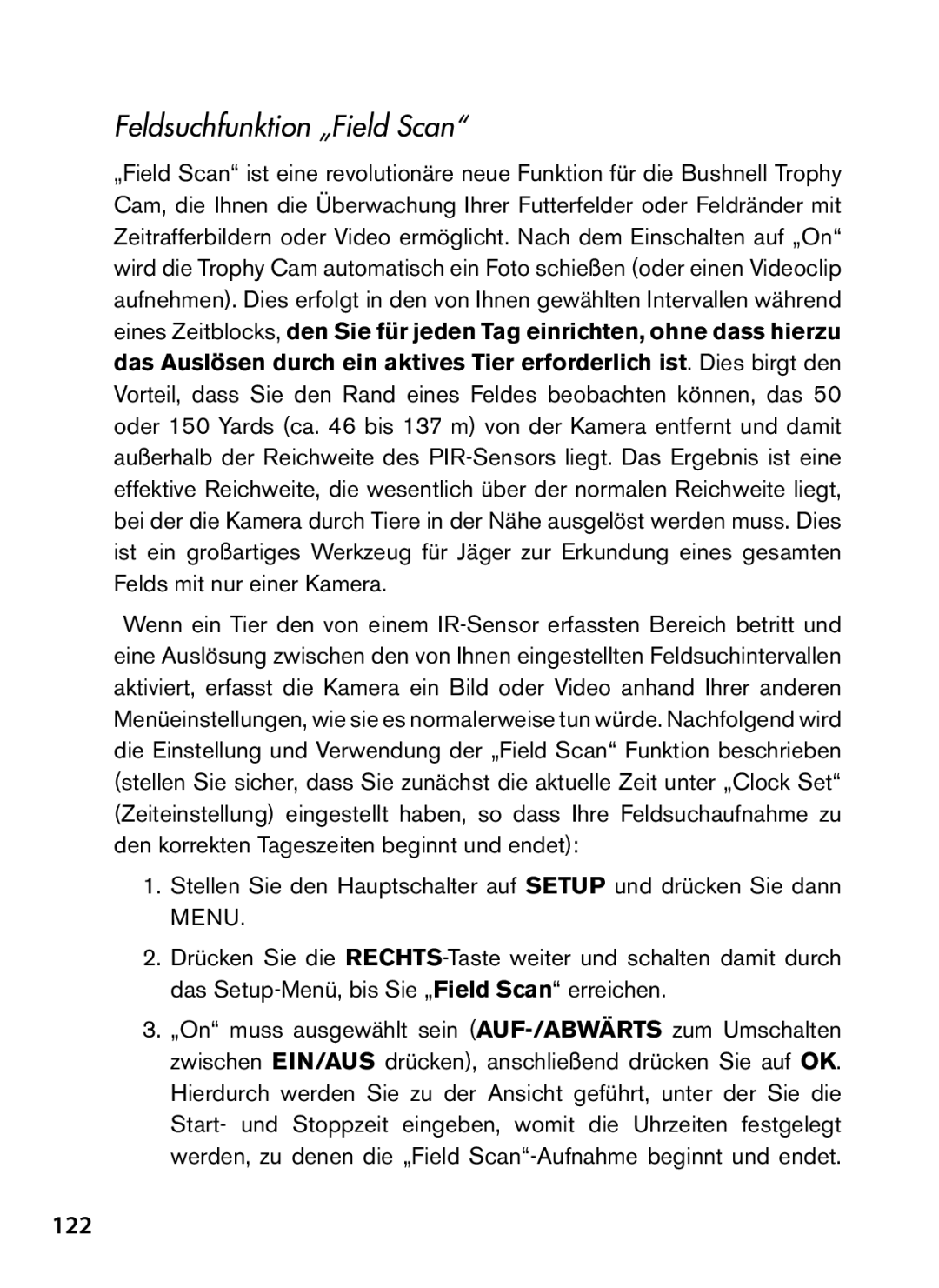 Bushnell 119466, 119467 instruction manual Feldsuchfunktion „Field Scan, 122 