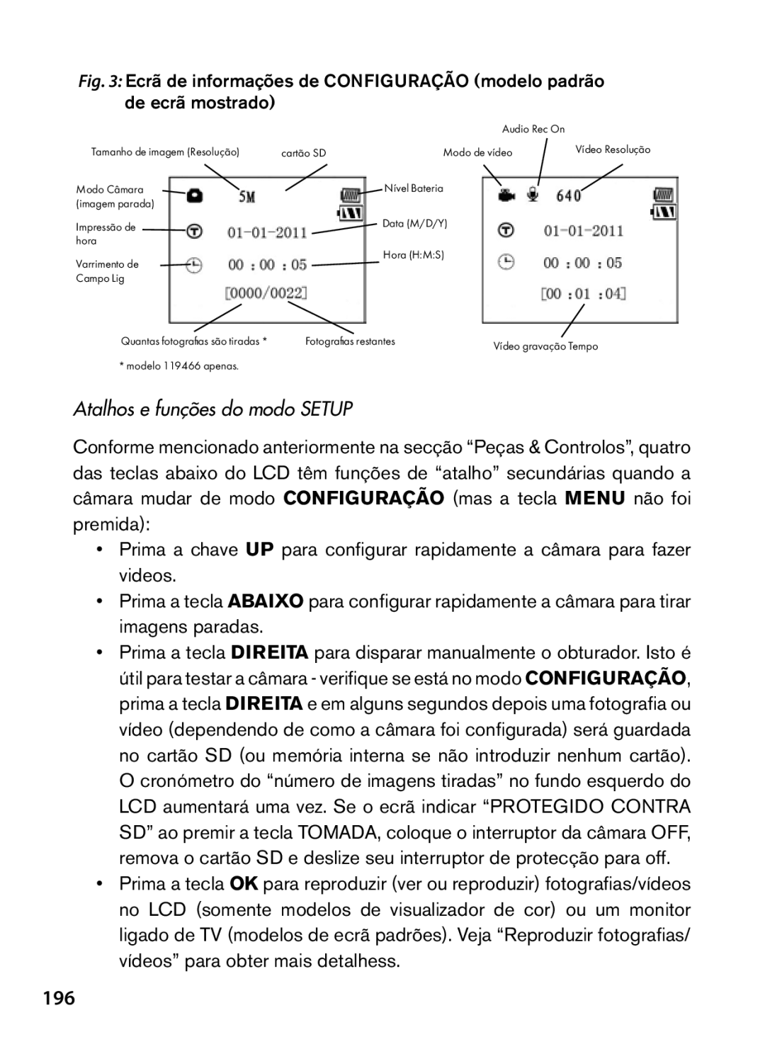 Bushnell 119466, 119467 instruction manual 196, Atalhos e funções do modo Setup 