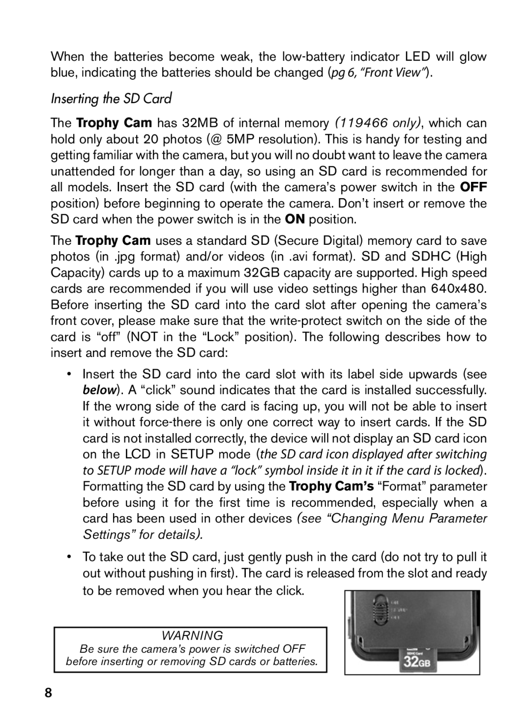 Bushnell 119466, 119467 instruction manual Inserting the SD Card 