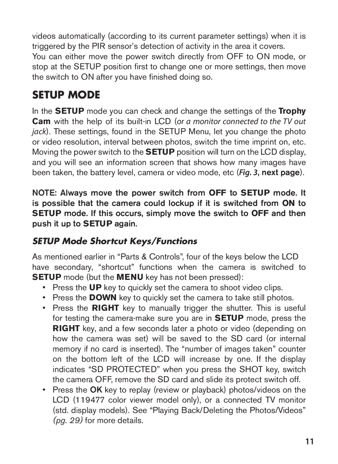 Bushnell 119437C, 119476C, 119447C, 119477C instruction manual Setup Mode Shortcut Keys/Functions 