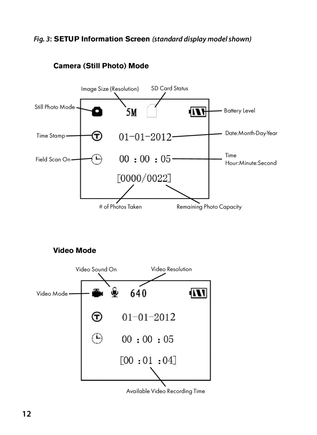 Bushnell 119476C, 119447C, 119477C, 119437C instruction manual Setup Information Screen standard display model shown 