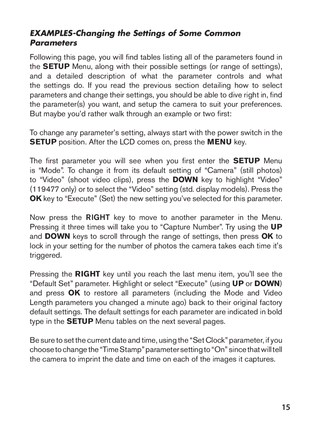 Bushnell 119437C, 119476C, 119447C, 119477C instruction manual EXAMPLES-Changing the Settings of Some Common Parameters 