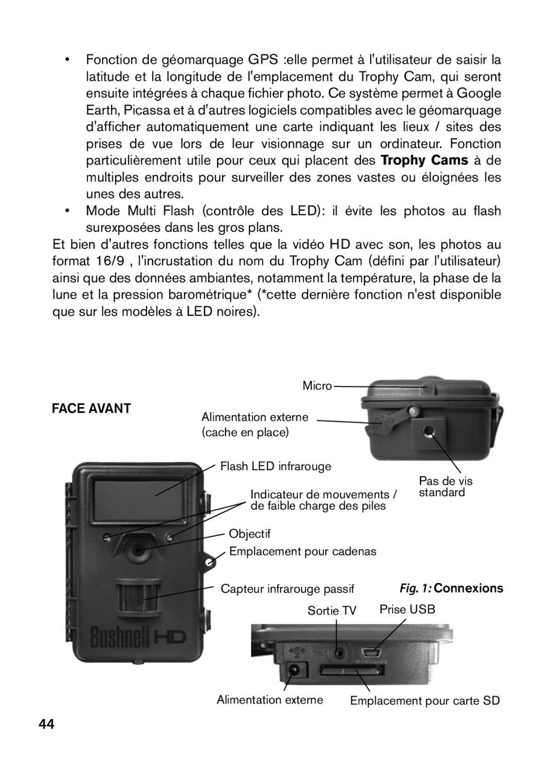 Bushnell 119476C, 119447C, 119477C, 119437C instruction manual Face avant 