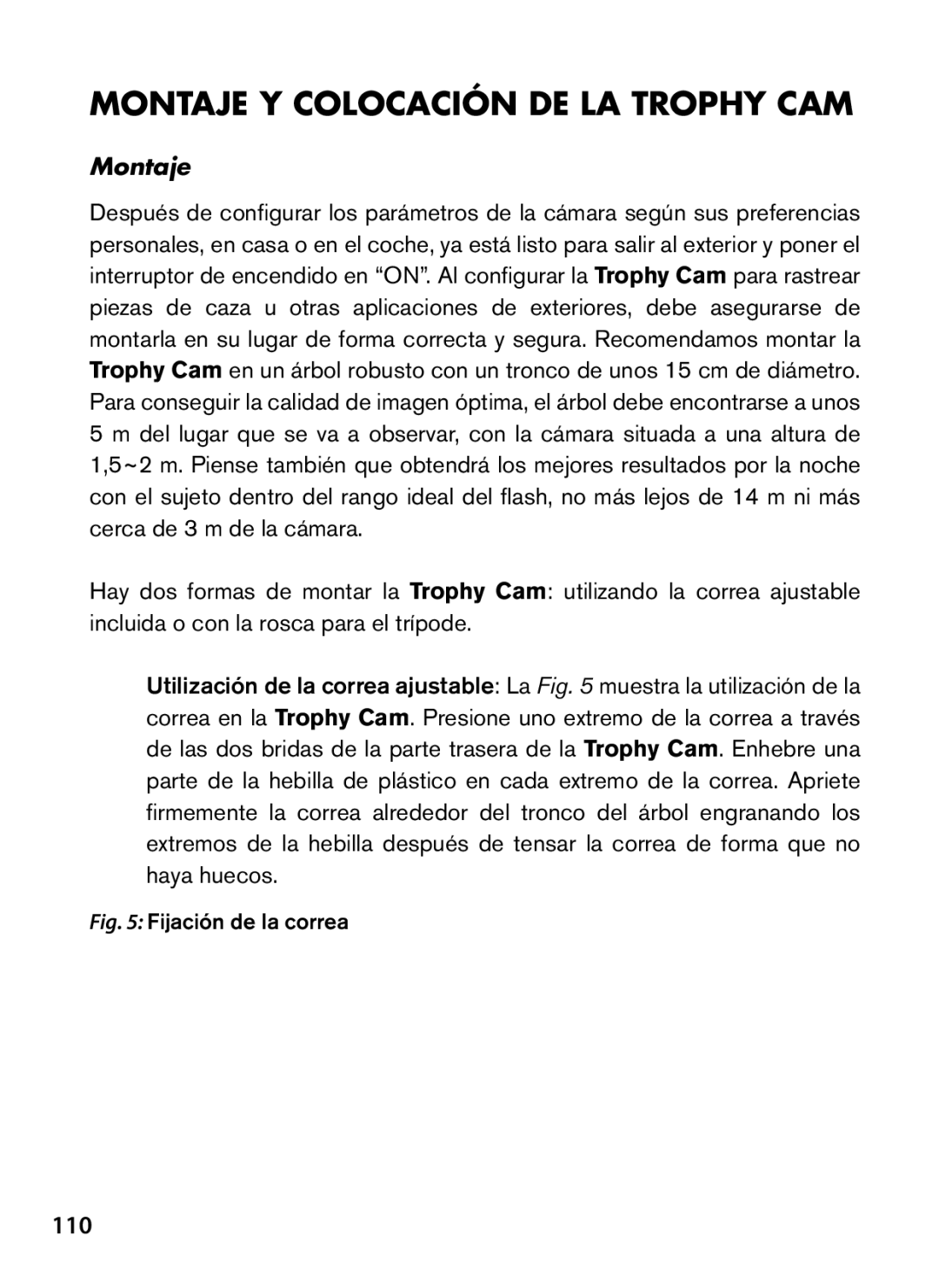 Bushnell 119447, 119477, 119476, 119437 instruction manual Montaje Y Colocación de la Trophy CAM, 110 