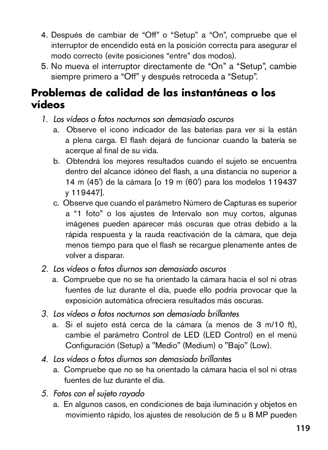 Bushnell 119437, 119477, 119476, 119447 instruction manual Problemas de calidad de las instantáneas o los vídeos 