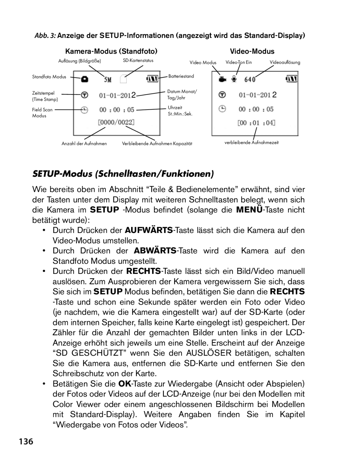 Bushnell 119477, 119476, 119447, 119437 instruction manual 136, SETUP-Modus Schnelltasten/Funktionen 