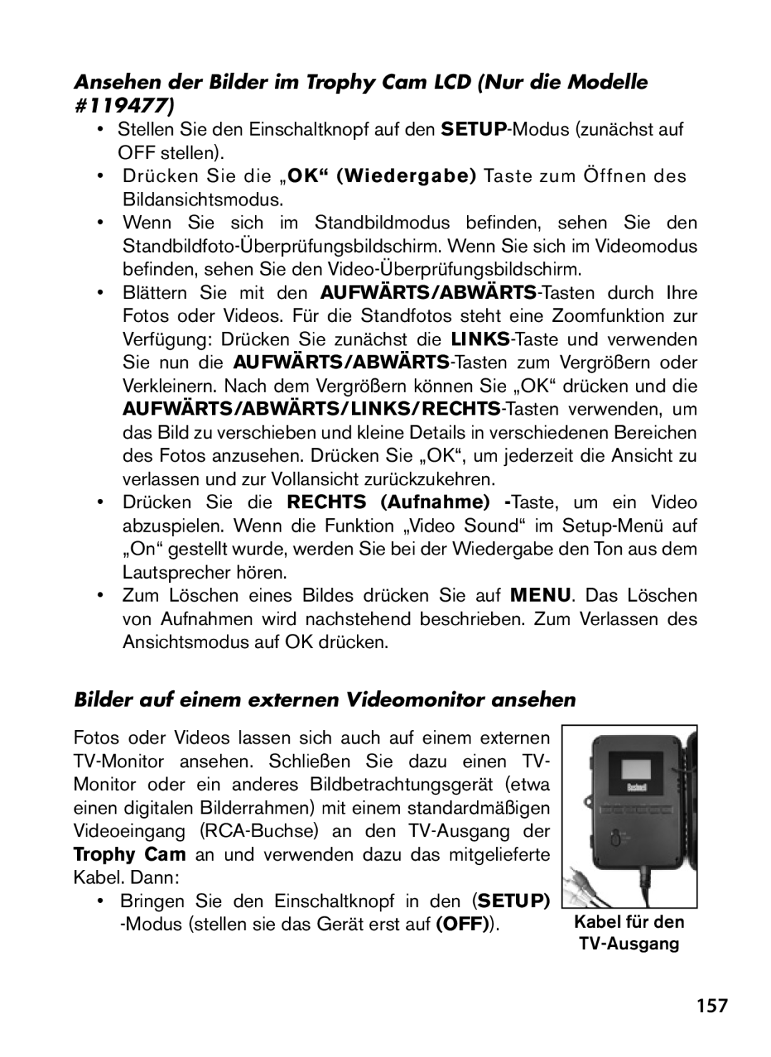 Bushnell 119476, 119477, 119447, 119437 instruction manual 157, Bilder auf einem externen Videomonitor ansehen 