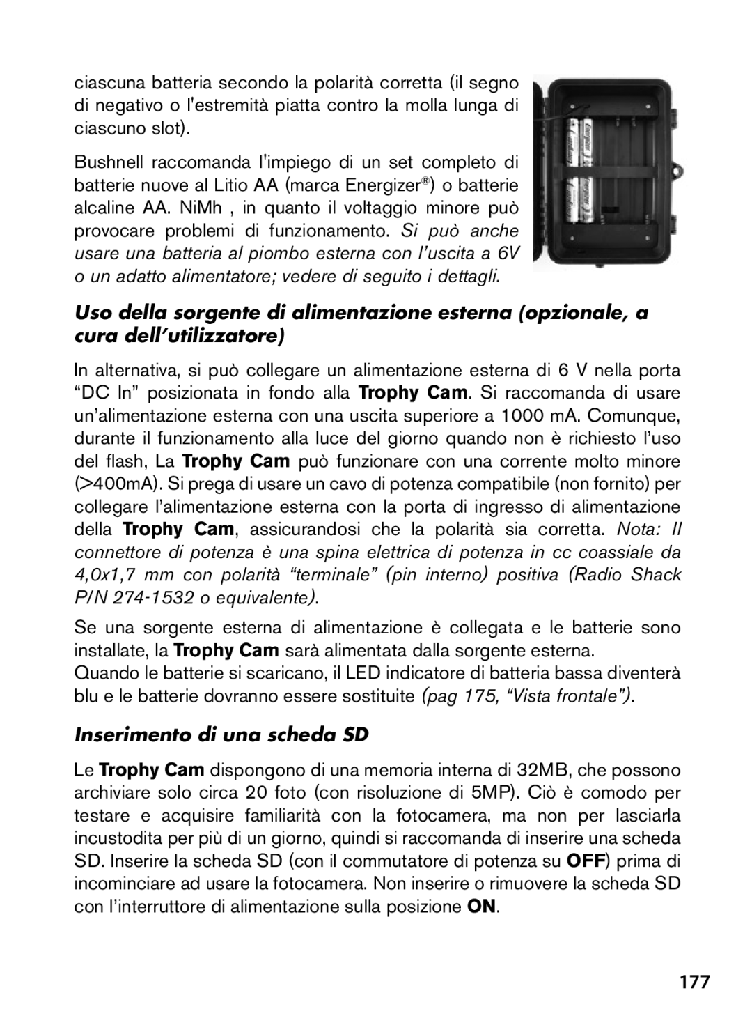 Bushnell 119476, 119477, 119447, 119437 instruction manual 177, Inserimento di una scheda SD 