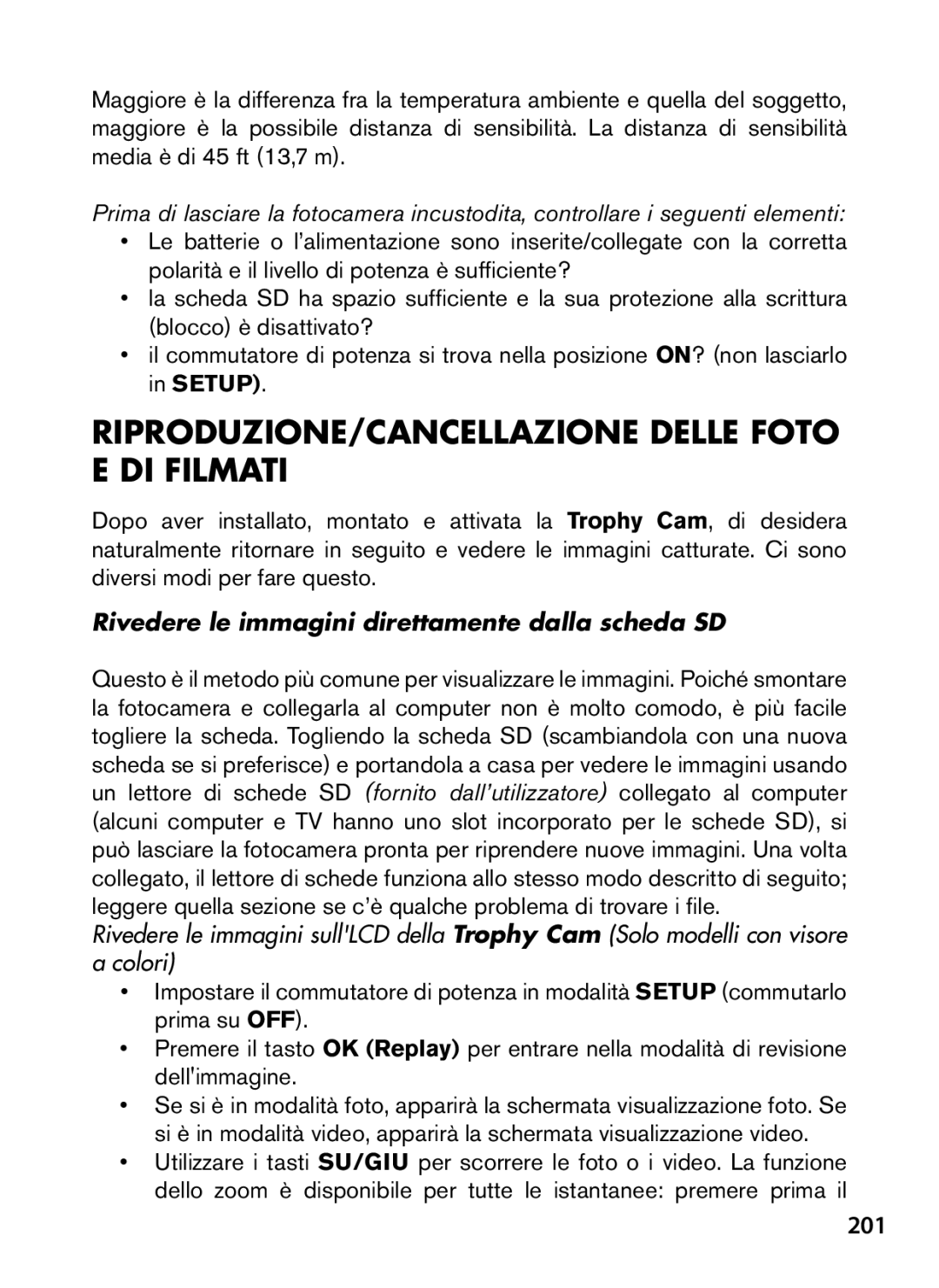 Bushnell 119476 RIPRODUZIONE/CANCELLAZIONE delle foto e di filmati, 201, Rivedere le immagini direttamente dalla scheda SD 