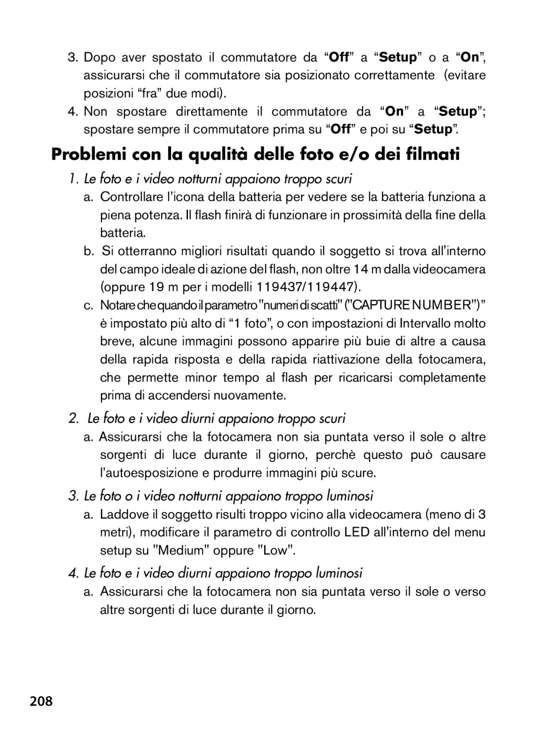 Bushnell 119477, 119476, 119447, 119437 instruction manual Problemi con la qualità delle foto e/o dei filmati, 208 