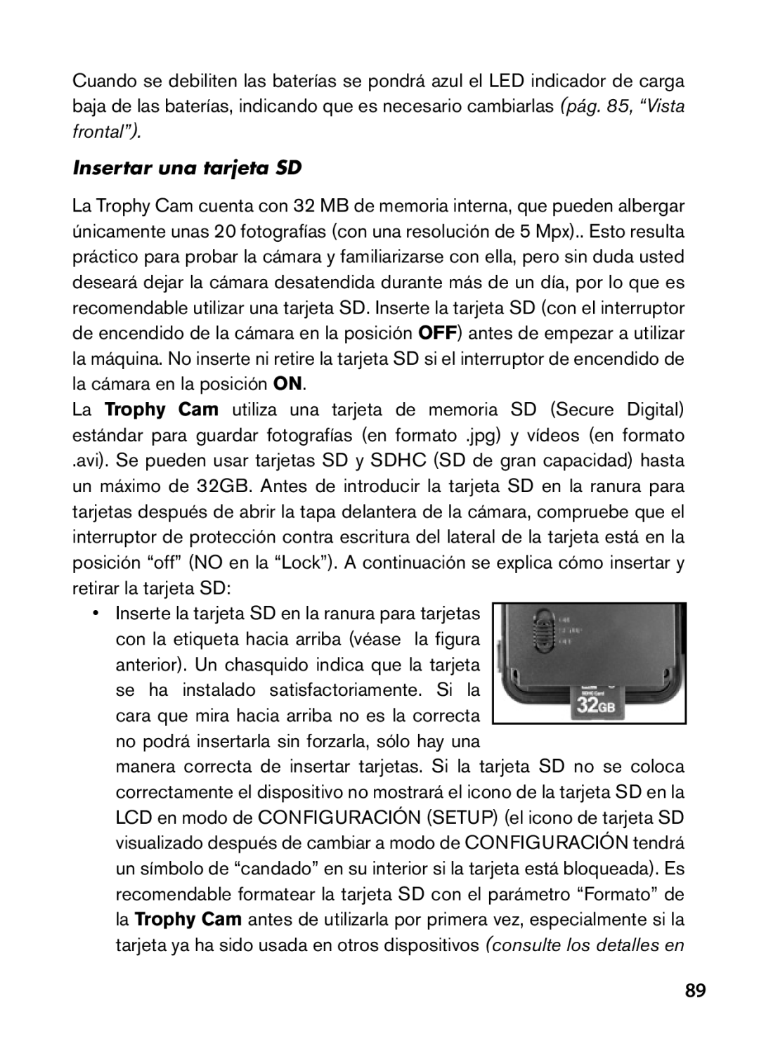 Bushnell 119476, 119477, 119447, 119437 instruction manual Insertar una tarjeta SD 