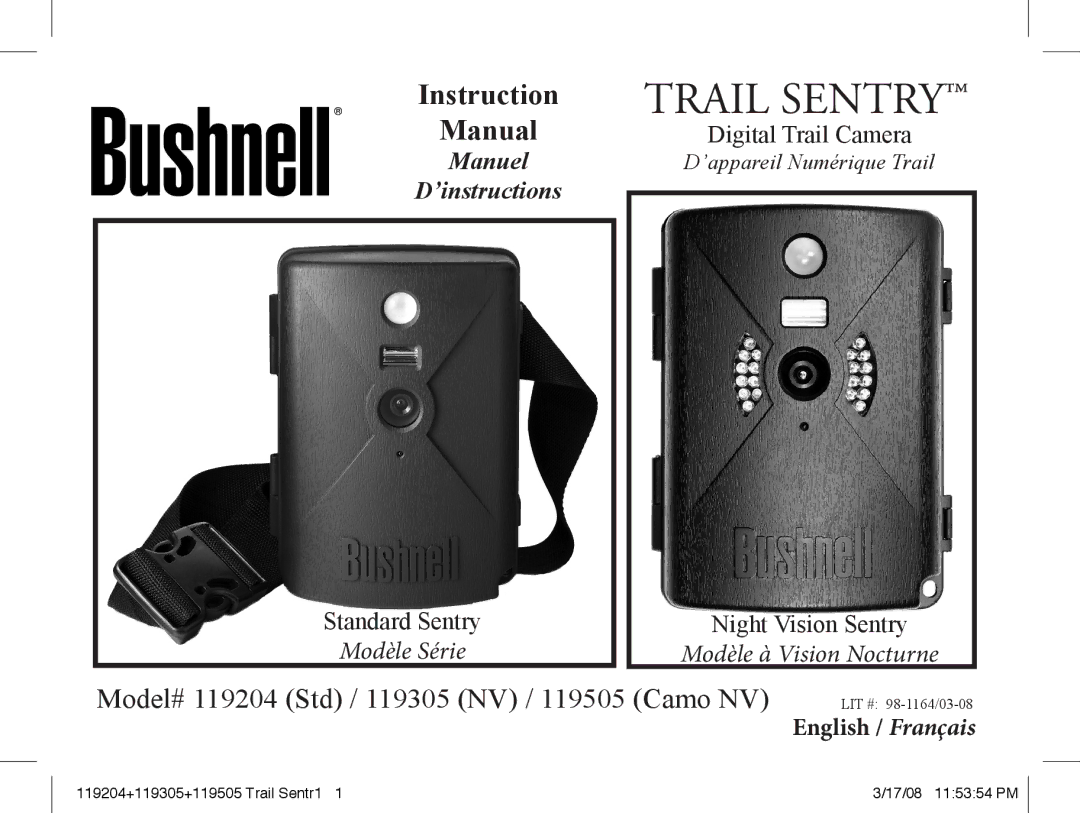 Bushnell 119305, 119505 instruction manual Trail Sentry 