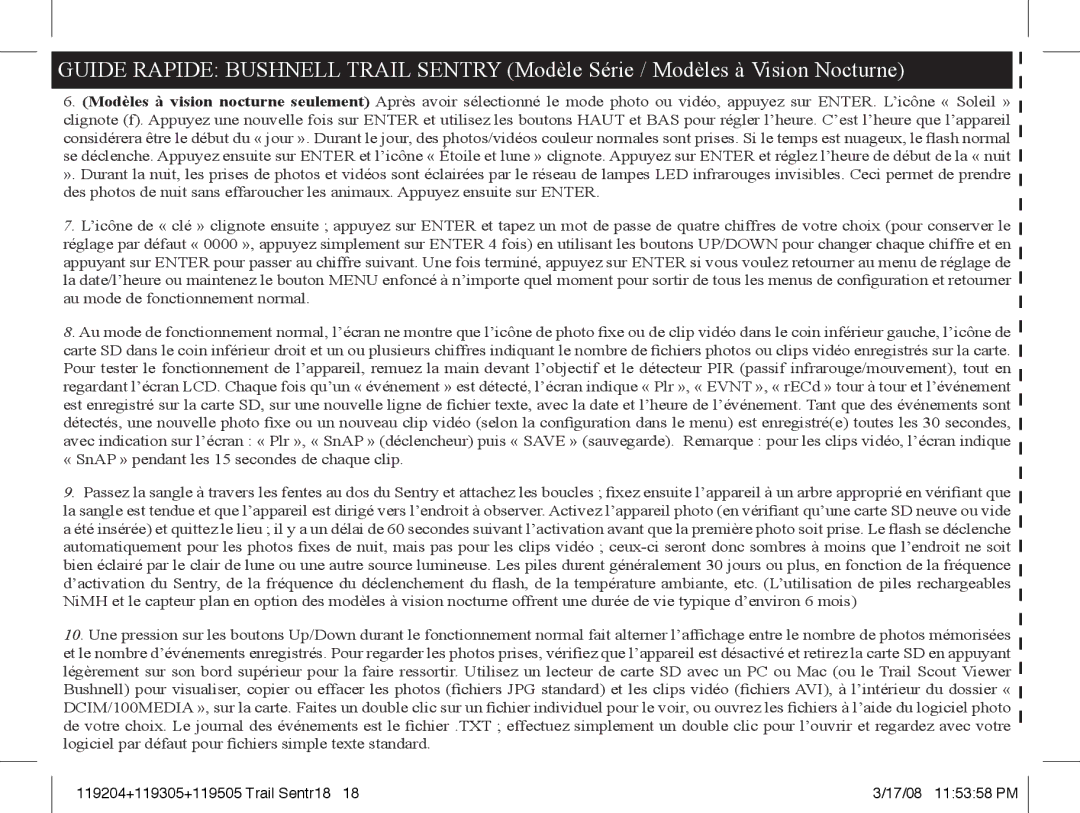 Bushnell instruction manual 119204+119305+119505 Trail Sentr18 17/08 115358 PM 