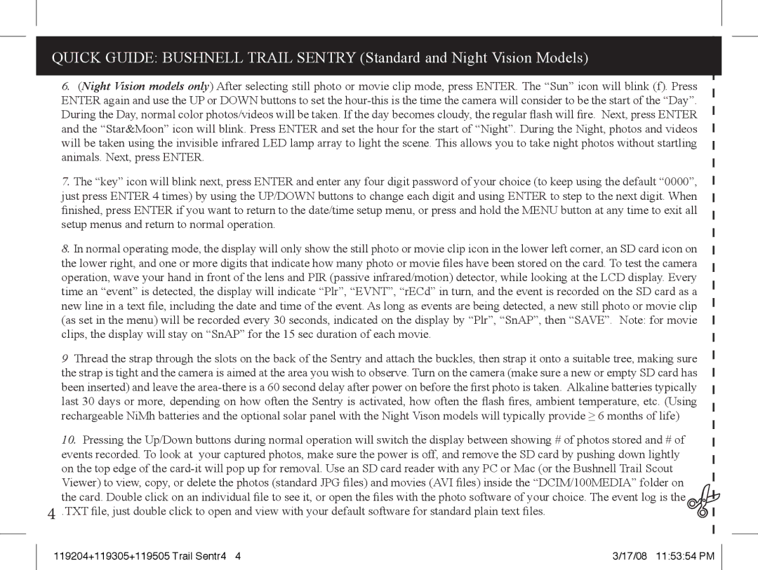 Bushnell instruction manual 119204+119305+119505 Trail Sentr4 17/08 115354 PM 