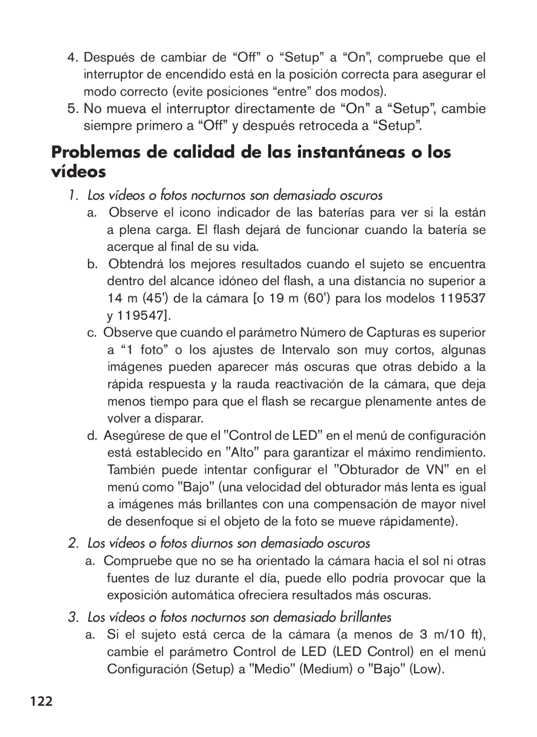 Bushnell 119547, 119576, 119577, 119537 instruction manual Problemas de calidad de las instantáneas o los vídeos, 122 
