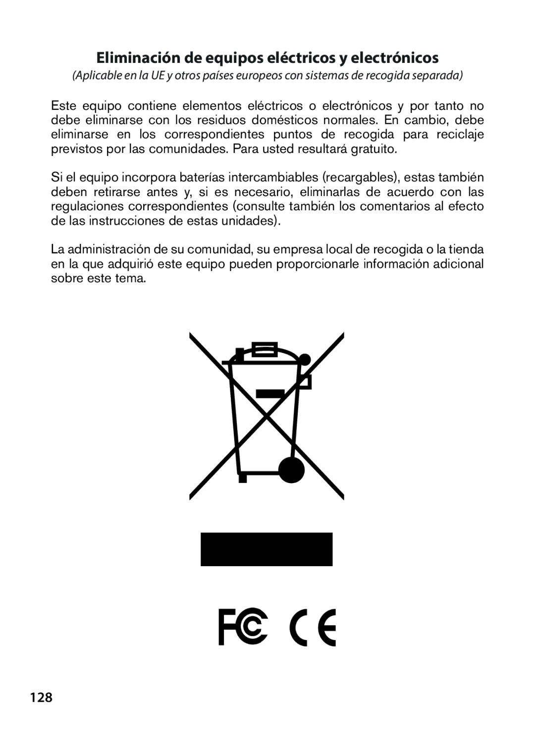 Bushnell 119576, 119577, 119547, 119537 instruction manual Eliminación de equipos eléctricos y electrónicos, 128 