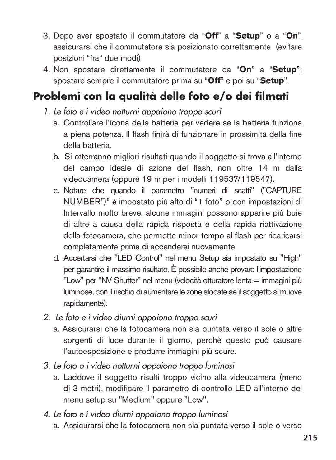 Bushnell 119537, 119576, 119577, 119547 instruction manual Problemi con la qualità delle foto e/o dei filmati, 215 