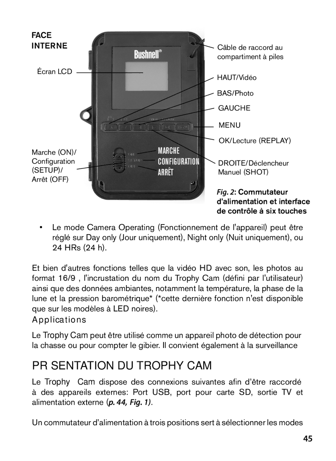 Bushnell 119577, 119576, 119547, 119537 instruction manual Présentation DU Trophy CAM, Face interne 