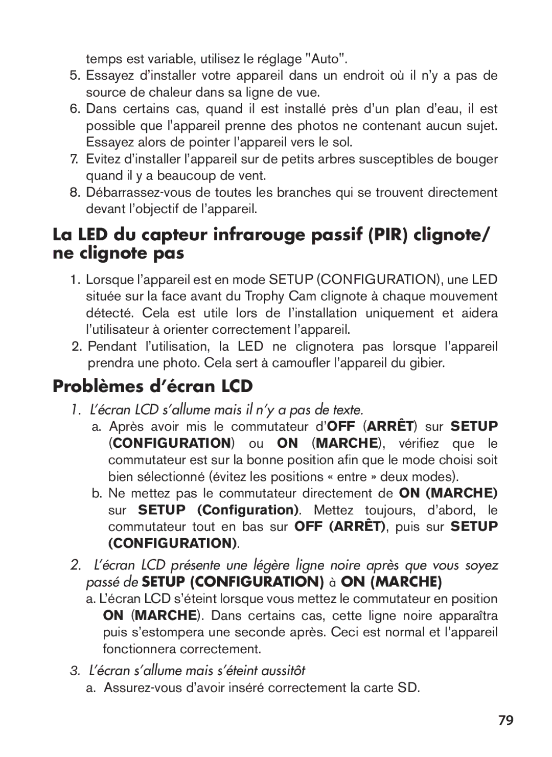 Bushnell 119537, 119576, 119577, 119547 Problèmes d’écran LCD, ’écran LCD s’allume mais il n’y a pas de texte 