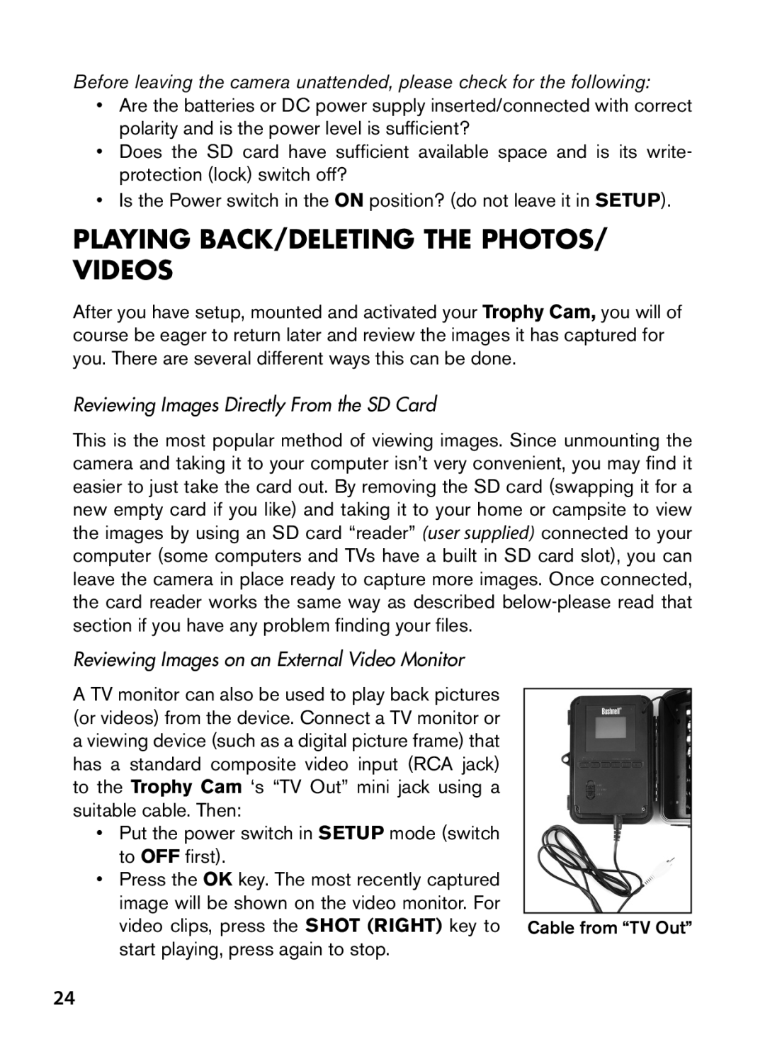 Bushnell 119628C instruction manual Playing BACK/DELETING the PHOTOS/ Videos, Reviewing Images Directly From the SD Card 