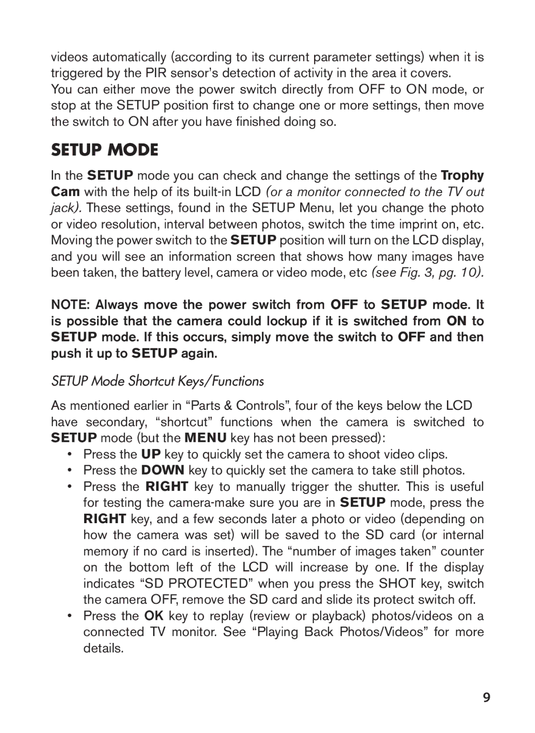 Bushnell 119628C instruction manual Setup Mode Shortcut Keys/Functions 