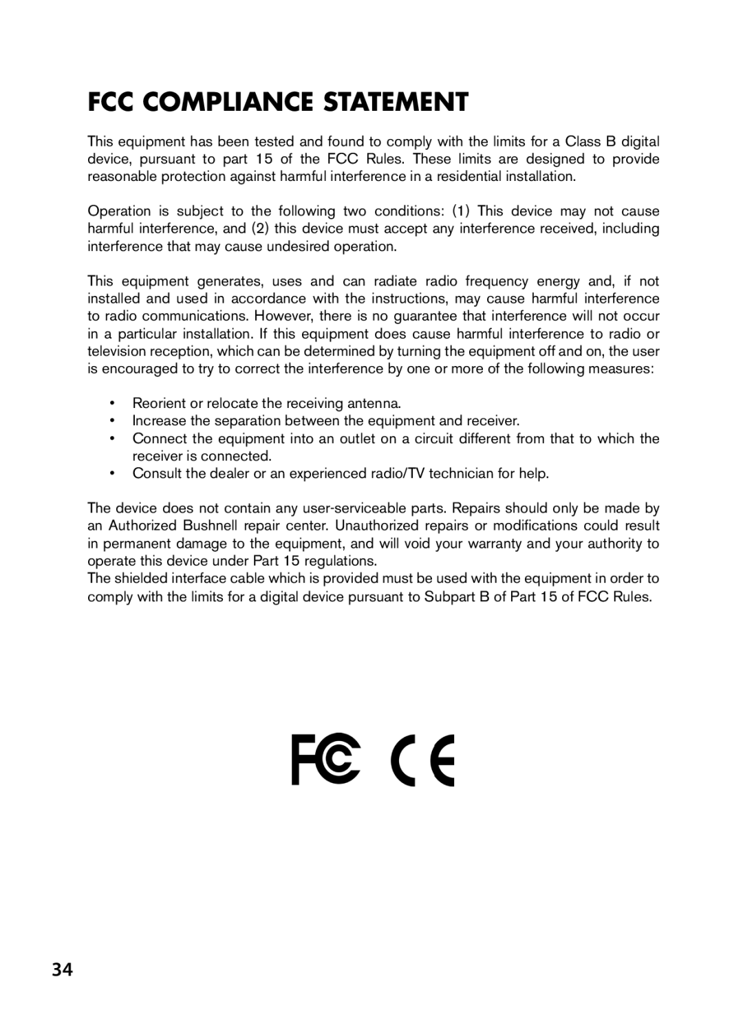 Bushnell 119636C instruction manual FCC Compliance Statement 