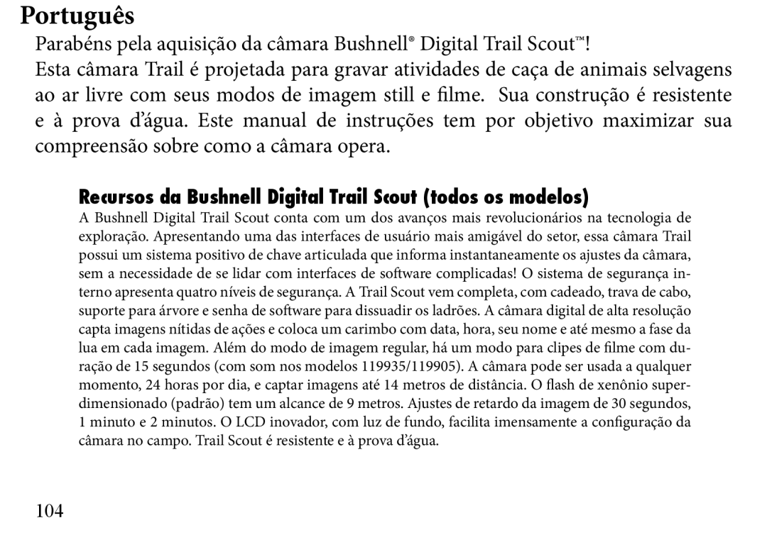 Bushnell 119905, 119833, 119935 manual Português, 104 