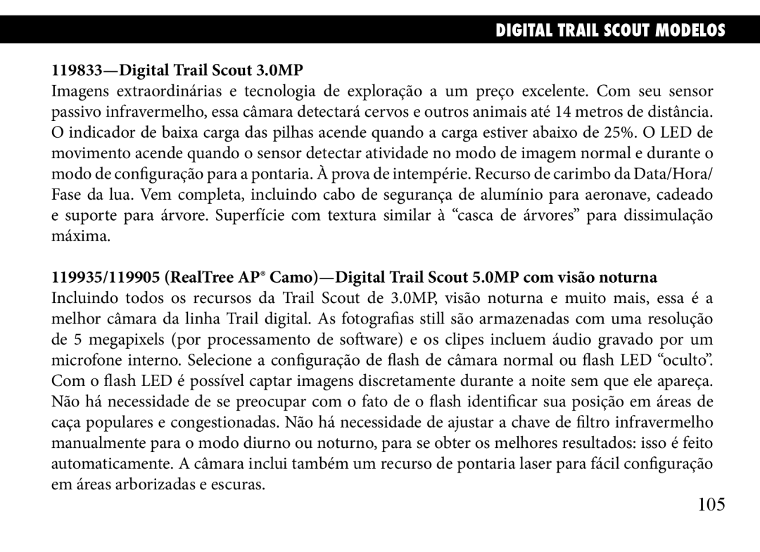 Bushnell 119833, 119935, 119905 manual 105, Digital Trail Scout Modelos 