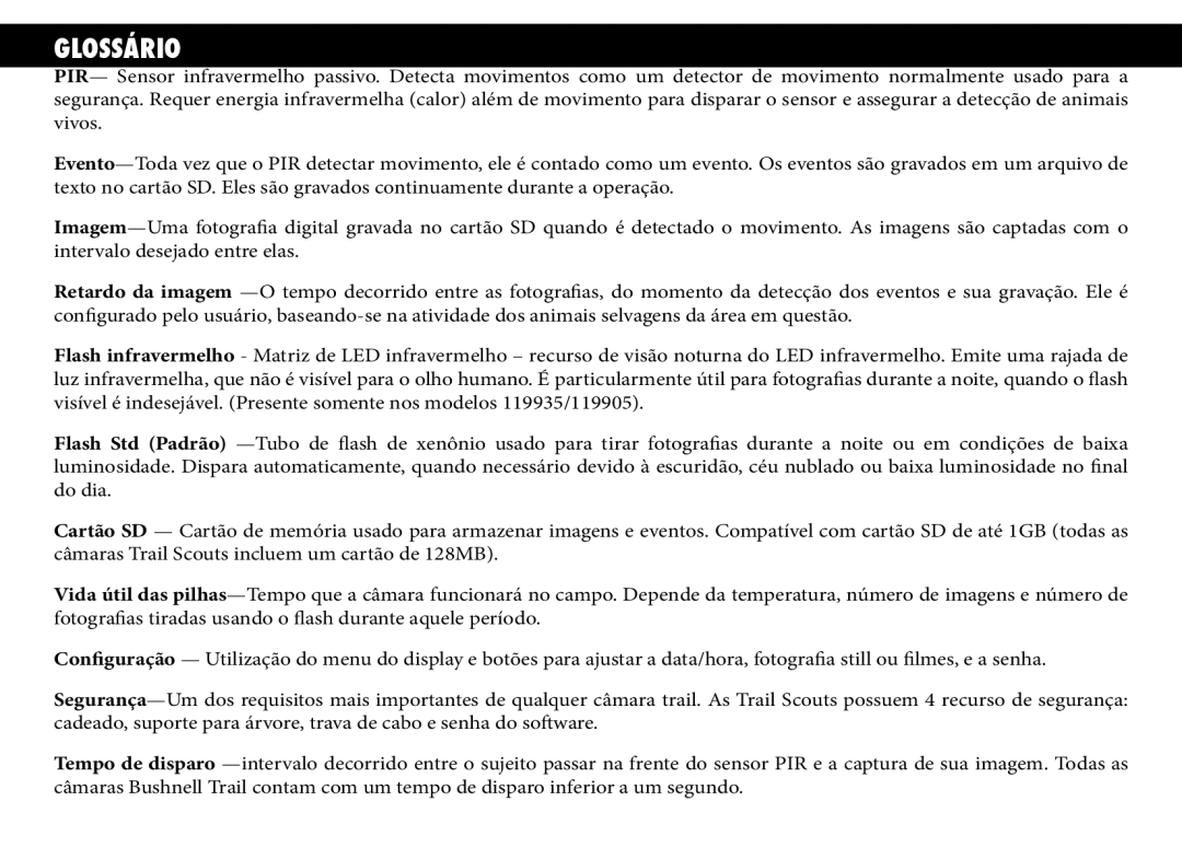 Bushnell 119833, 119935, 119905 manual Glossário 