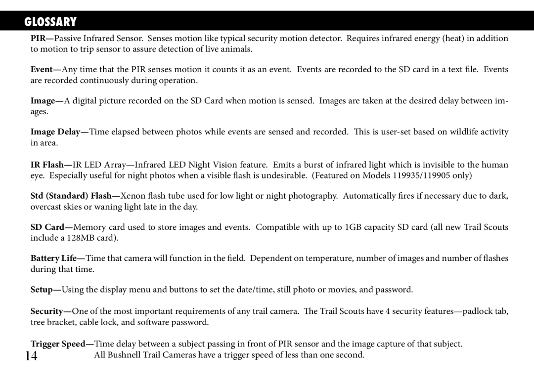 Bushnell 119905, 119833, 119935 manual Glossary 