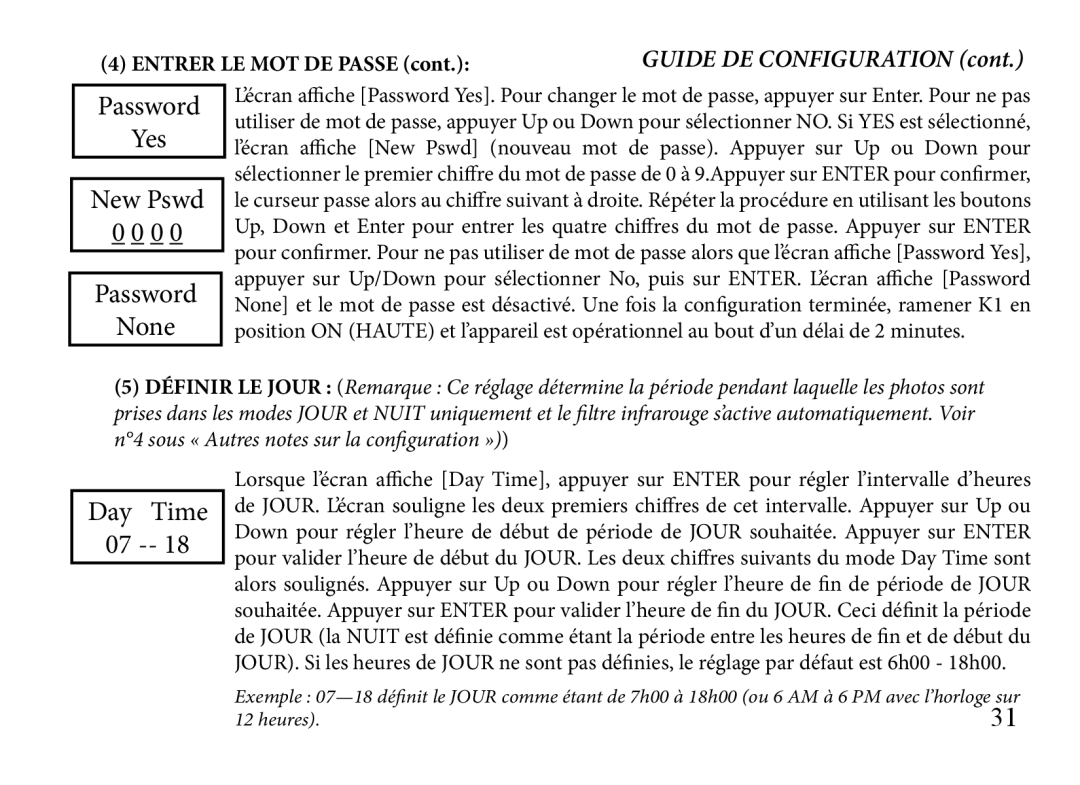 Bushnell 119935, 119833, 119905 manual Password Yes New Pswd None, Entrer LE MOT DE Passe 