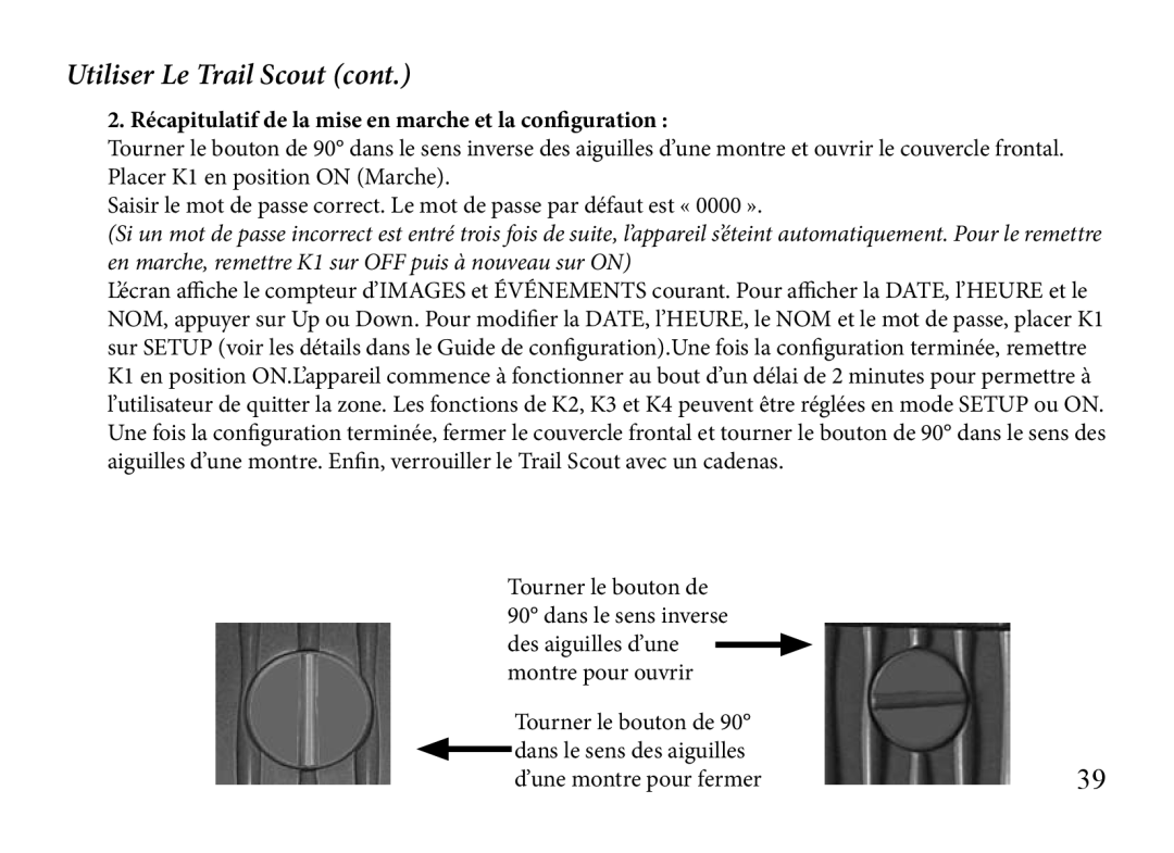 Bushnell 119833, 119935, 119905 manual Utiliser Le Trail Scout, Récapitulatif de la mise en marche et la configuration 