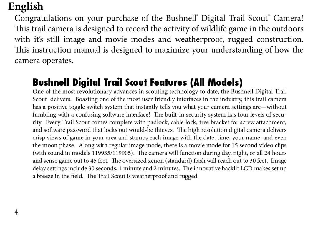 Bushnell 119935, 119833, 119905 manual English 