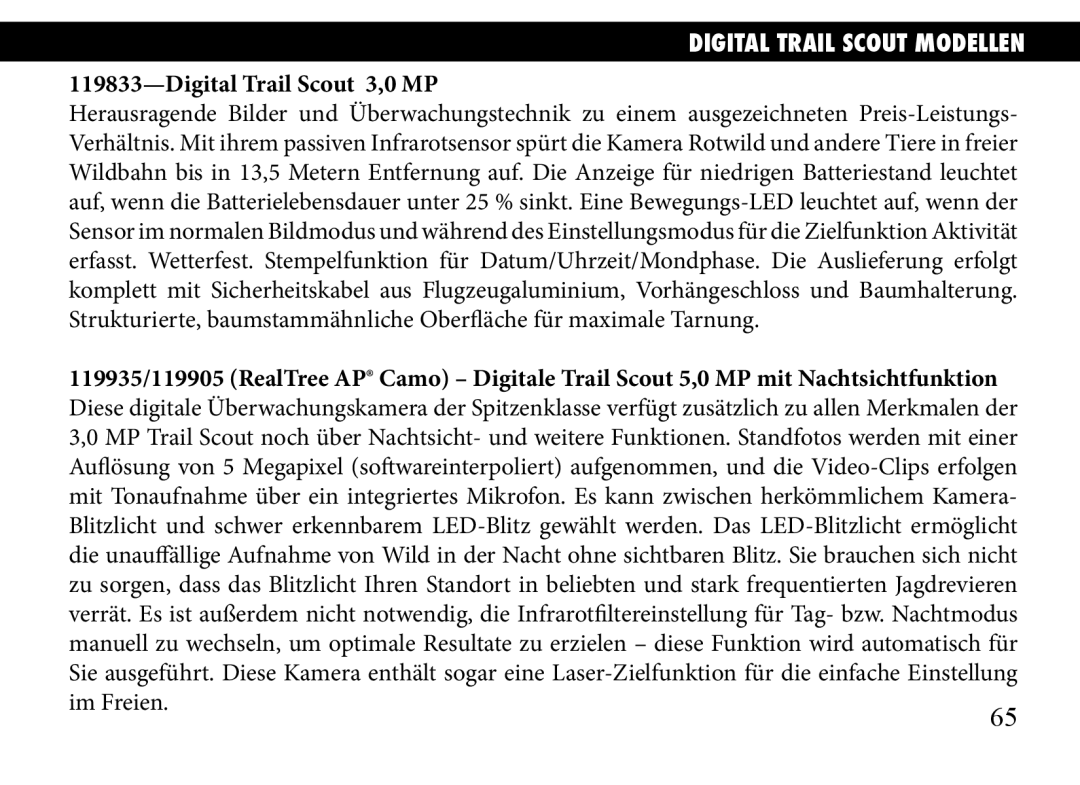 Bushnell 119905, 119833, 119935 manual Digital Trail Scout Modellen 