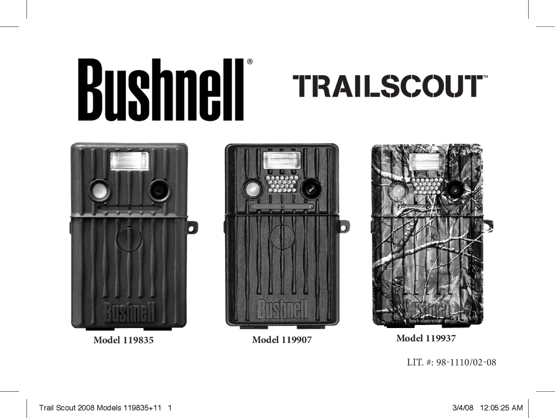 Bushnell 119835, 119937, 119907 manual Model, Lit. # 98-1110/02-08 