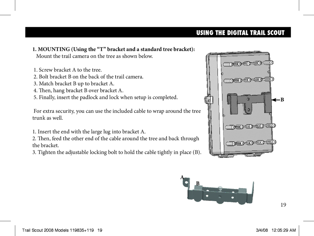 Bushnell 119835, 119937, 119907 Using The Digital Trail Scout, Finally, insert the padlock and lock when setup is completed 