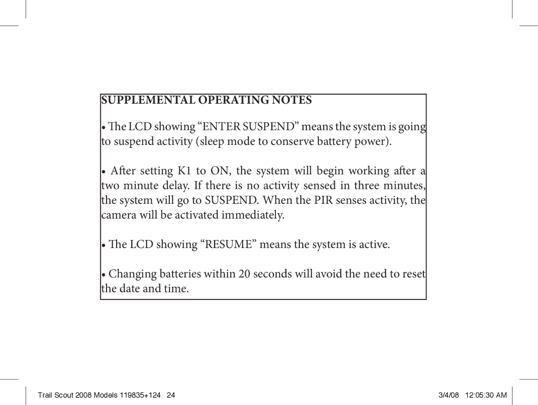 Bushnell 119937, 119835, 119907 manual Supplemental Operating Notes 